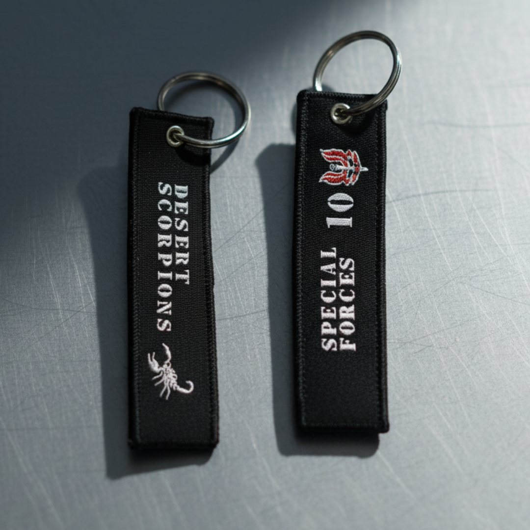 Detailed view of the elite 10 PARA SF emblem on a black tactical everyday carry keyring for defense enthusiasts.