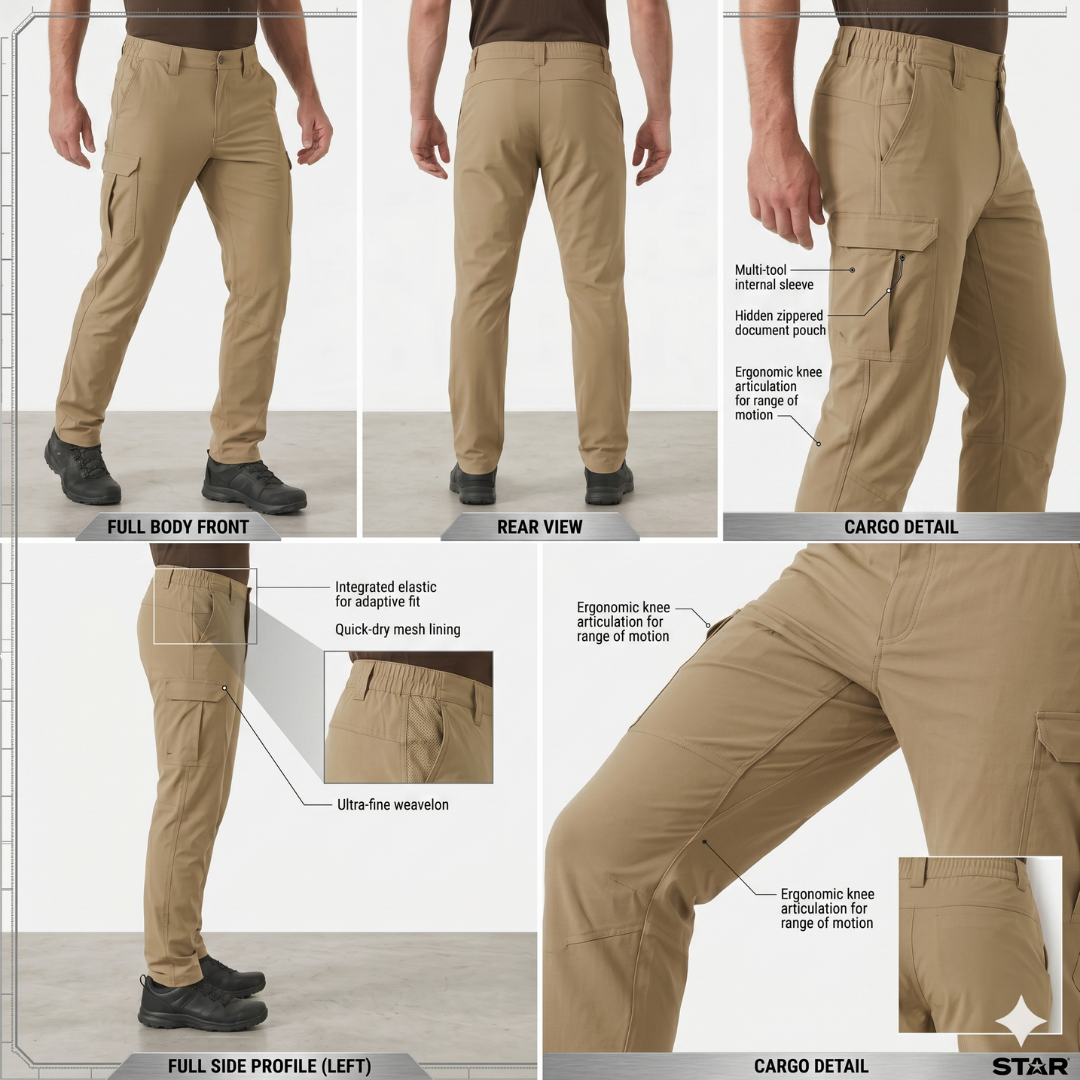 Close-up of Quick-Dry Spandex material on tactical cargo trousers