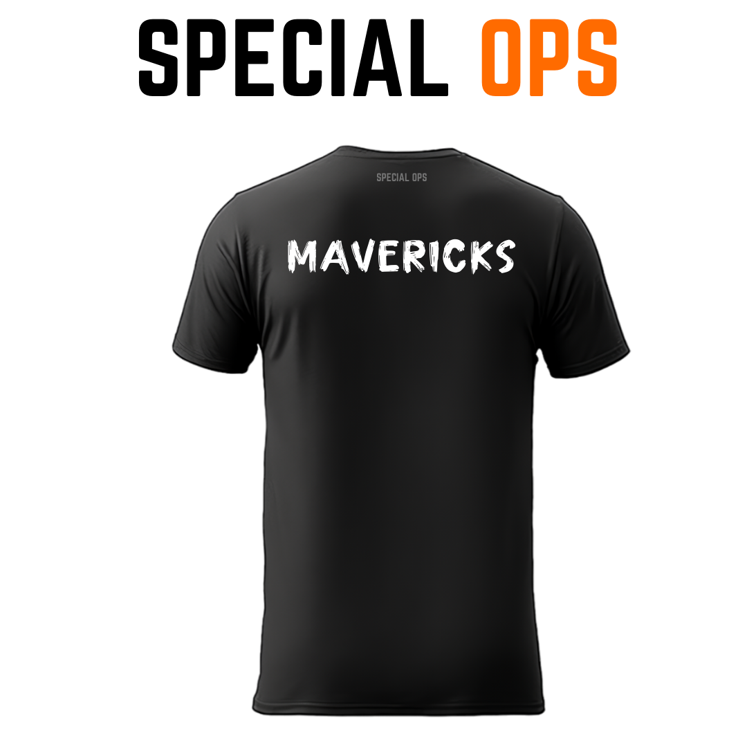 Back view of the SPECIAL OPS Mavericks quick-dry t-shirt in black.
