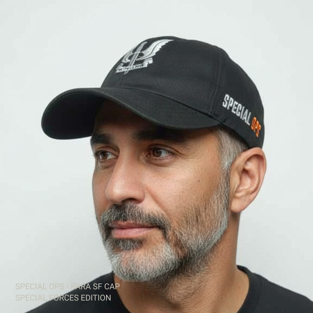 Close-up of the embroidered Balidan insignia on the Special Forces cap.