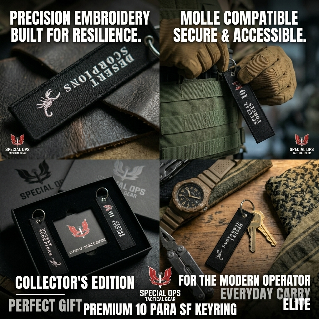 Woven flight tag style military keychain for 10 PARA Special Forces, designed for everyday carry and tactical gear.