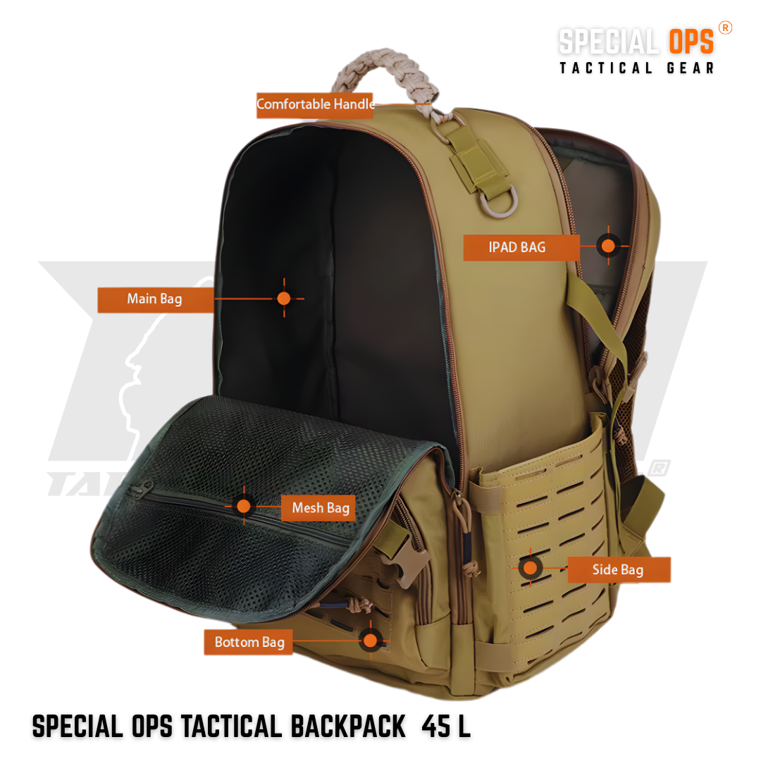Tactical Backpack Waterproof | Laser Cut 45L |Travel Hiking 3 Day Assault Backpack Hunting Molle Bug Out Bag SPECIAL OPS Tactical Gear