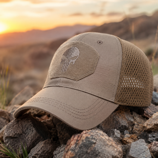 Punisher Skull Cap by SPECIAL OPS tactical military mesh cap in khaki color