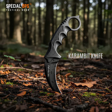 Tactical karambit neck knife with curved stainless steel blade and textured grip