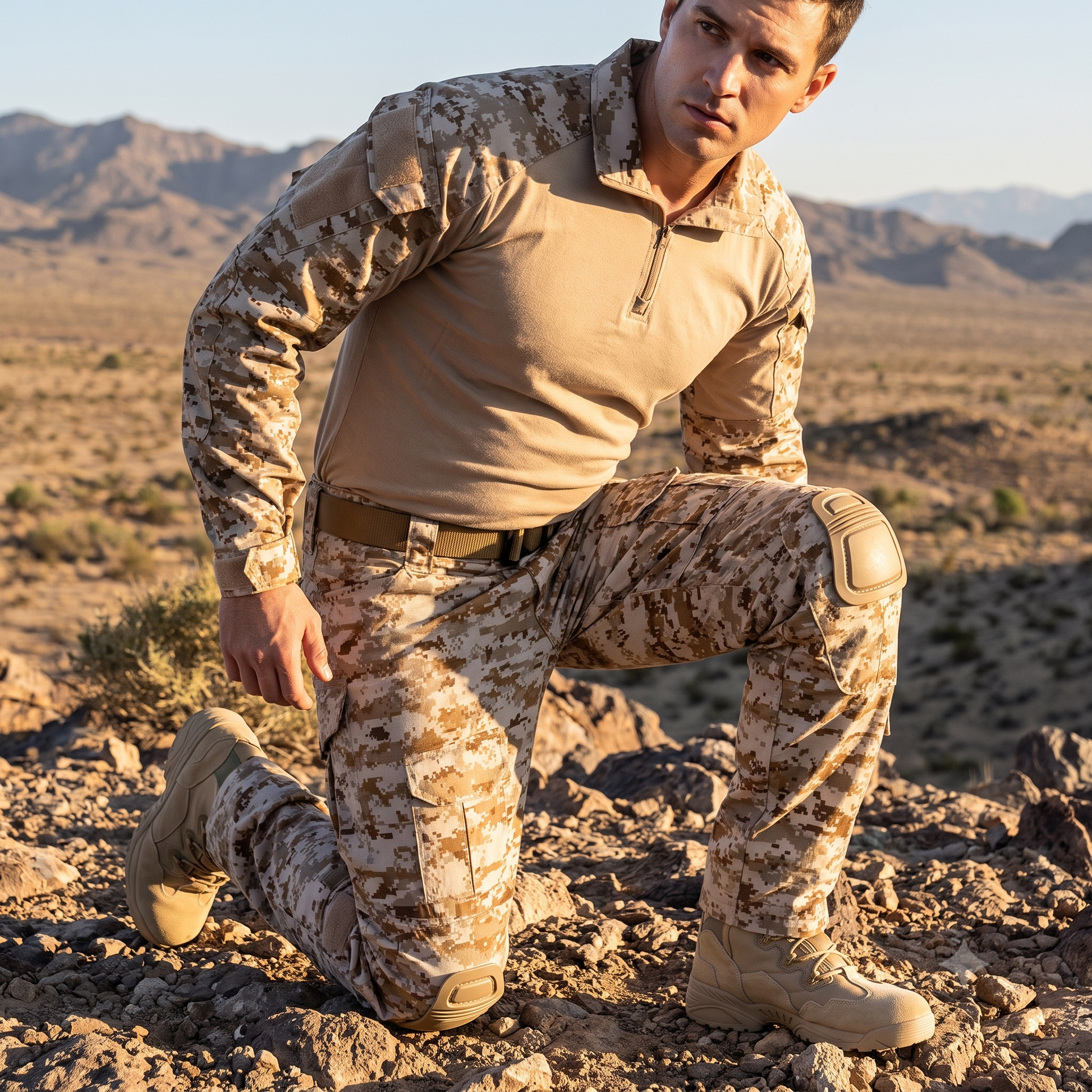 Rugged outdoor combat uniform set sizes M and L for tactical training.