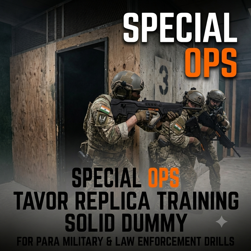 Tactical special ops squad performing room clearing training drills using the Special Ops Tavor Replica solid rubber training dummy.