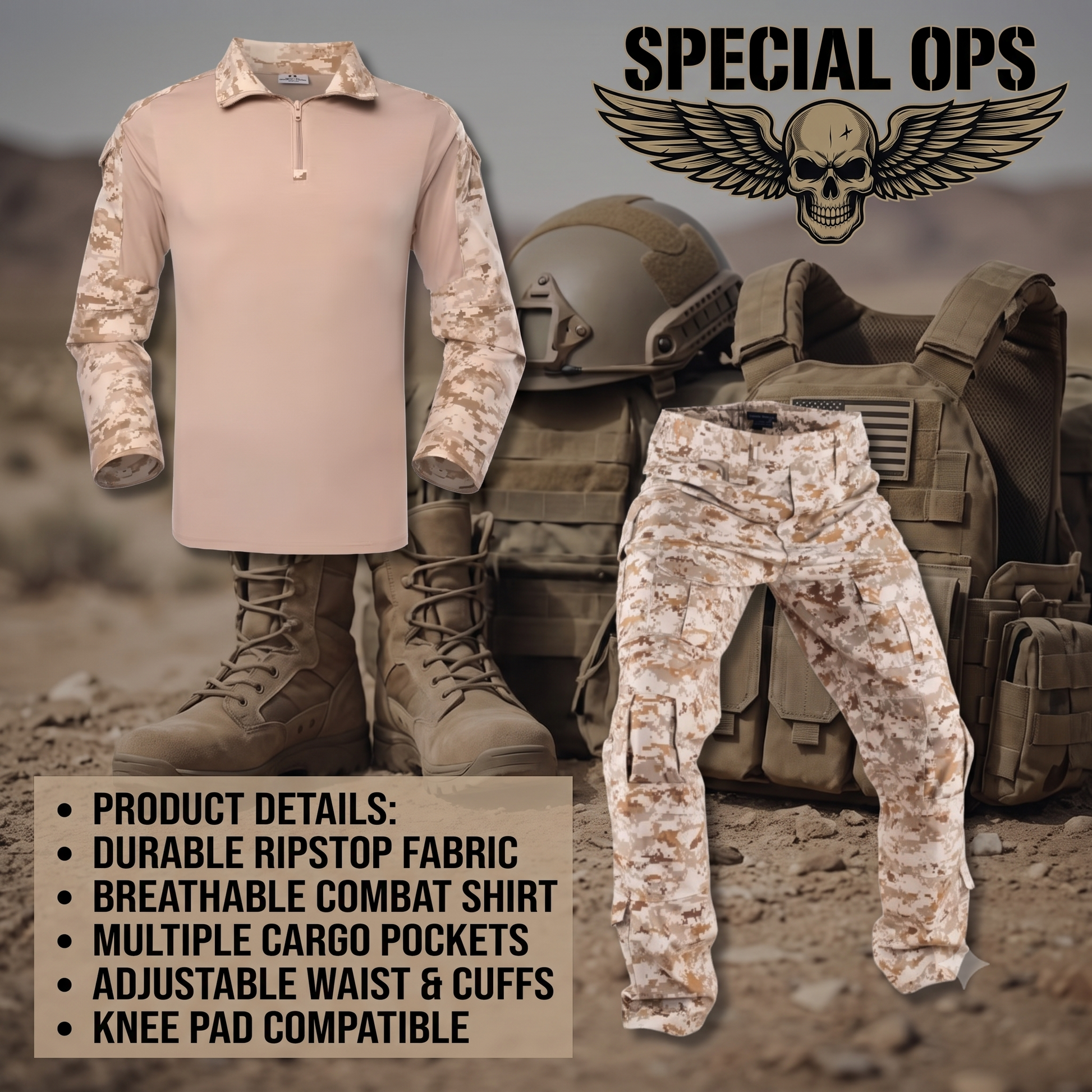 Digital desert camouflage tactical uniform set for Indian Special Forces.