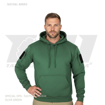 Men's tactical hoodie olive drab with zipper sleeve pockets for law enforcement and outdoor operations