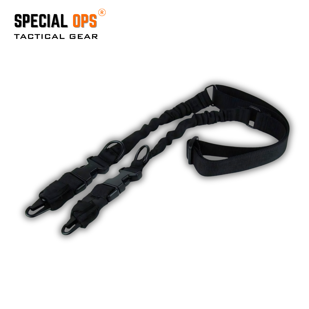 SPECIAL OPS tactical sling with quick-detach hooks, compatible with AR-15 rifles and Remington 870 or Mossberg 500 shotguns