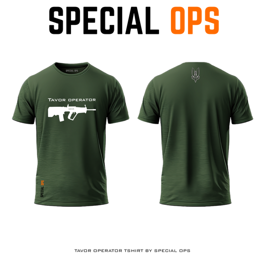 Youth model wearing Tavor Operator tee during outdoor training