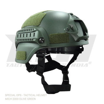 SPECIAL OPS MICH 2000 tactical helmet in olive drab green with NVG mount and side rails for airsoft and tactical training