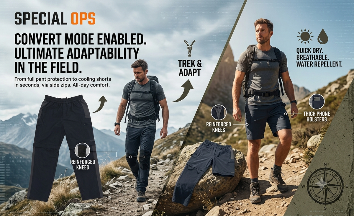 Convertible Pant - Men Zip-Off Dry Fit Durable Trekking Pants SPECIAL OPS